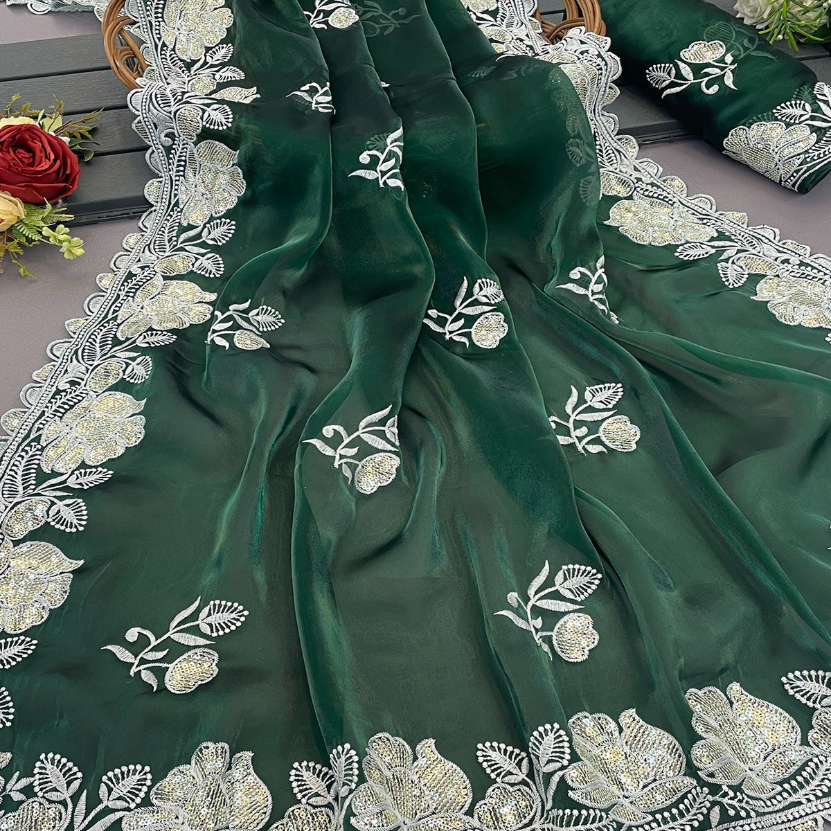 green-floral-embroidered-satin-saree