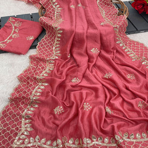 Gajri Pink Sequins Embroidered Vichitra Silk Saree