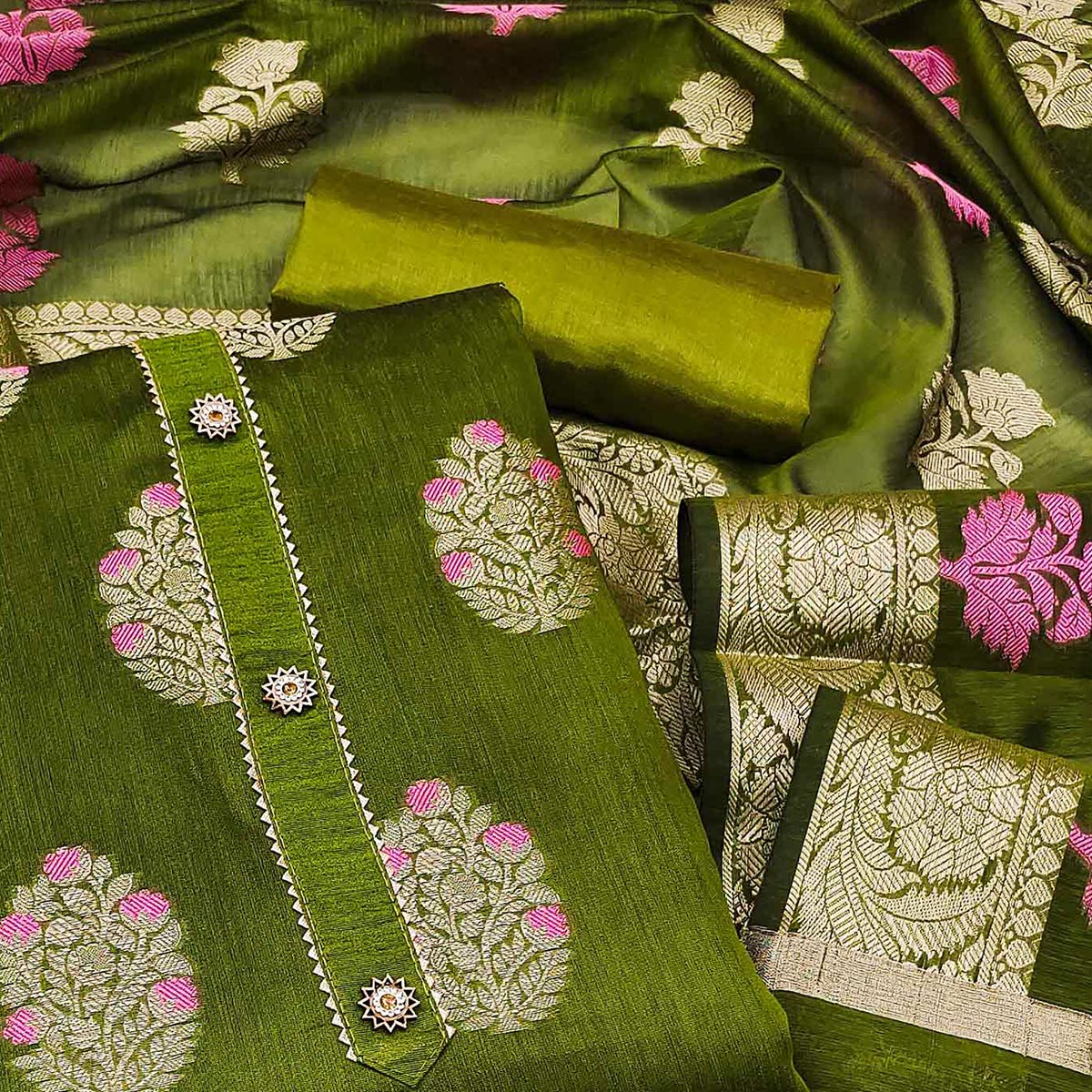green-floral-woven-banarasi-silk-dress-material-2