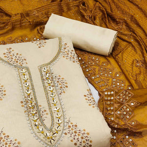 Chikoo Printed With Handwork Modal Dress Material