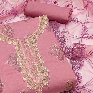 Mauve Printed With Handwork Modal Dress Material