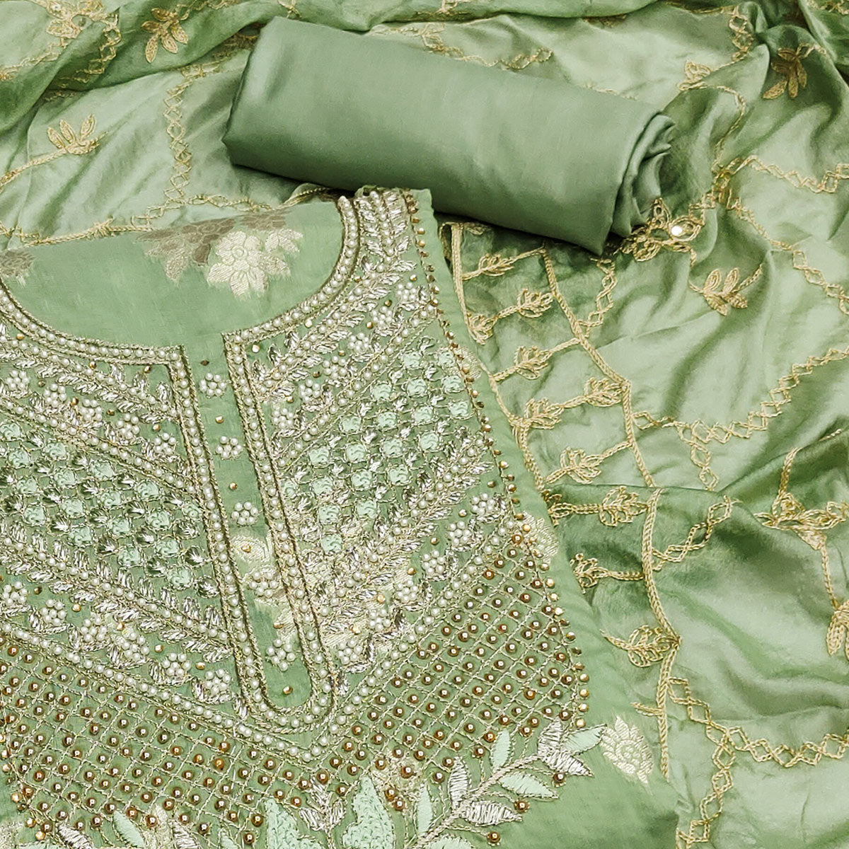 green-embroidered-chanderi-silk-dress-material