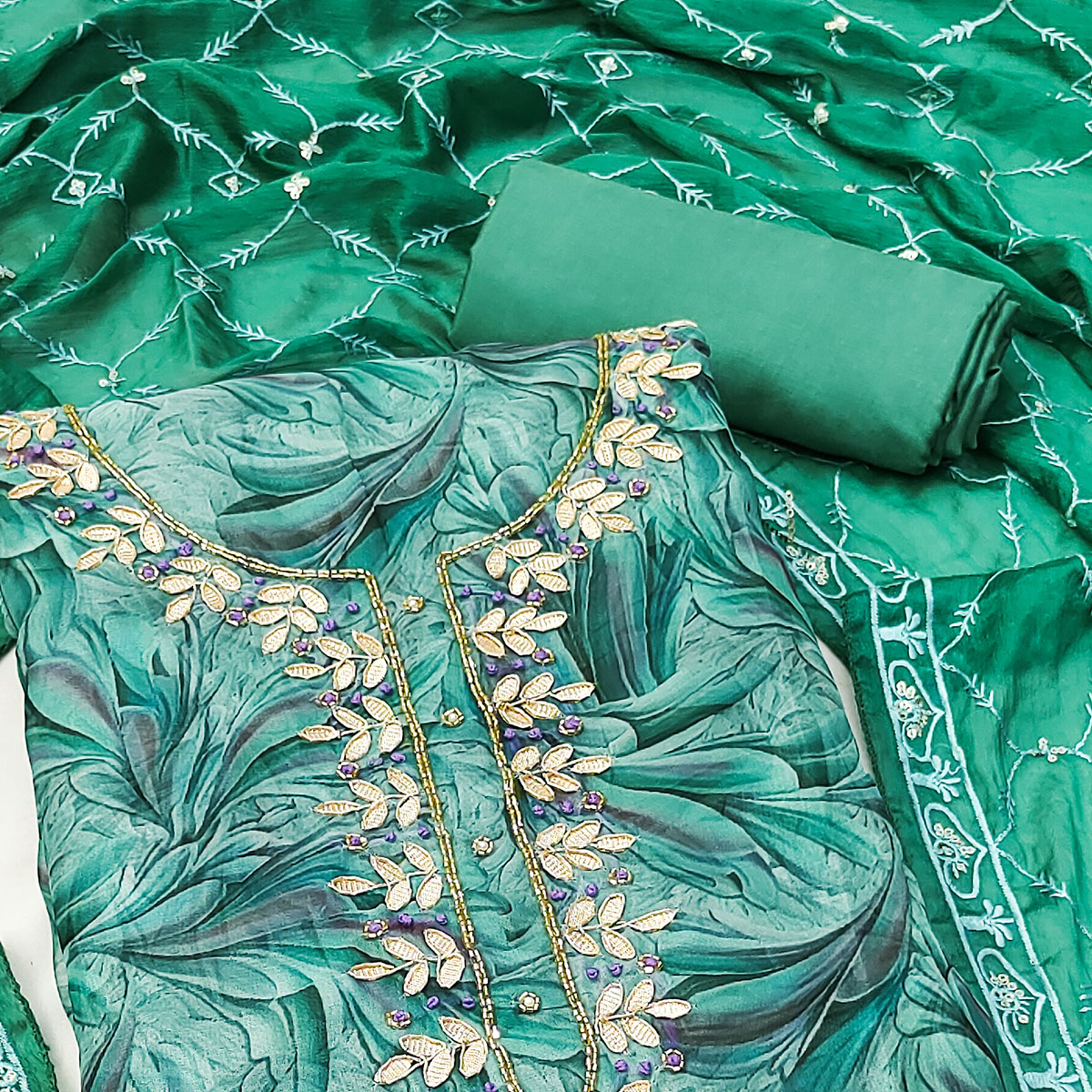 green-floral-printed-organza-dress-material-1