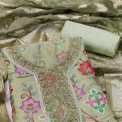 green-floral-printed-organza-dress-material-2