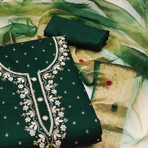 green-woven-with-handwork-chanderi-silk-dress-material