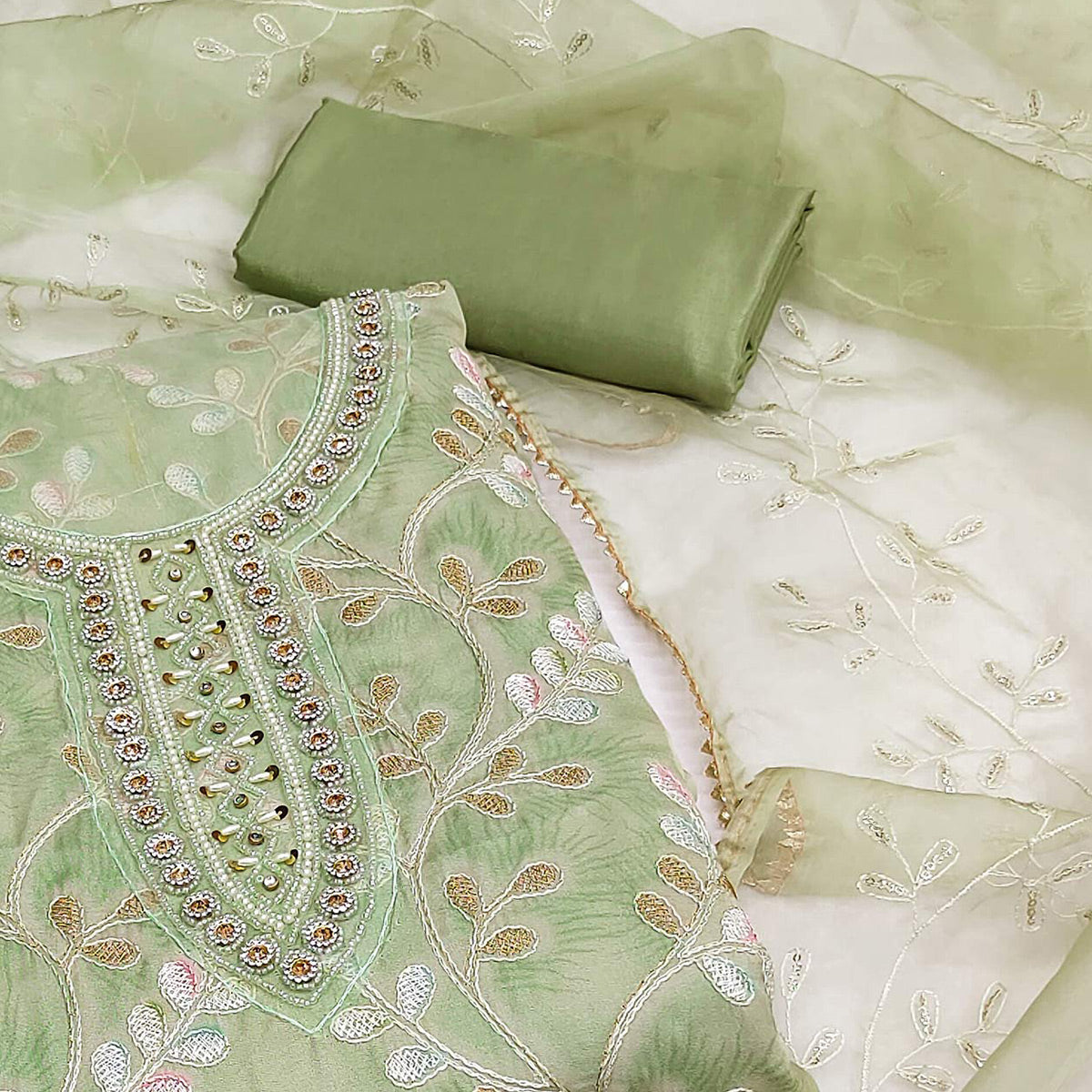 green-embroidered-organza-dress-material-1