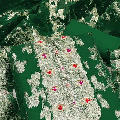 green-woven-organza-dress-material-3