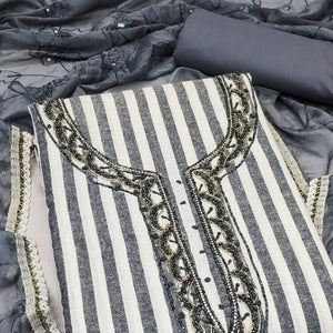 Grey Printed Pure Cotton Dress Material