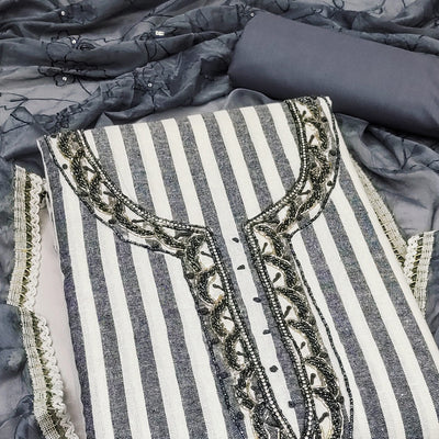 Grey Printed Pure Cotton Dress Material