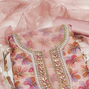 Light Mauve Sequins Embroidered Organza Dress Material