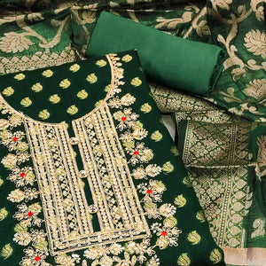 green-woven-with-embroidered-banarasi-silk-dress-material