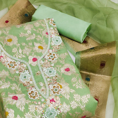 green-floral-woven-with-hand-embroidery-muslin-dress-material