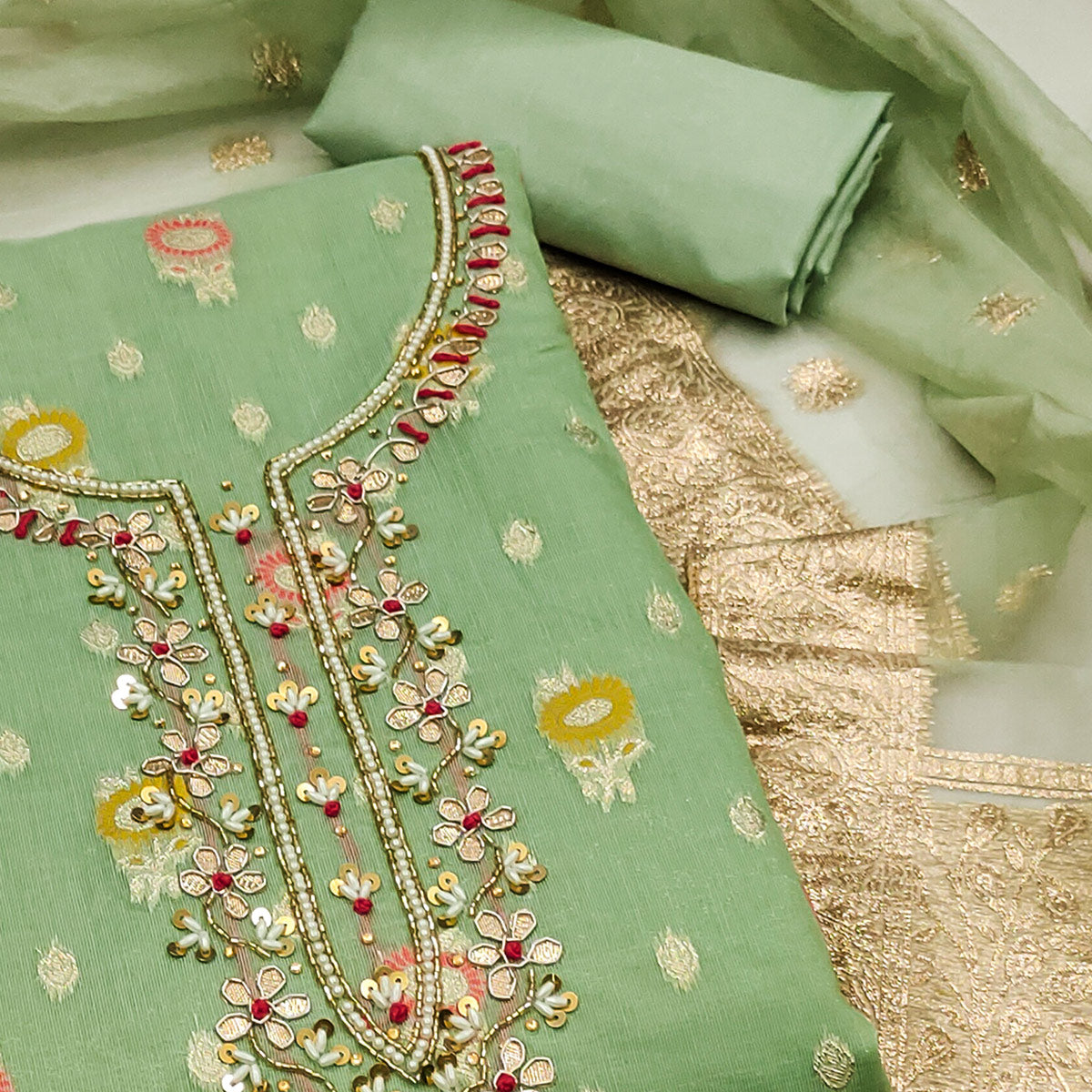 green-woven-with-handwork-organza-dress-material-2