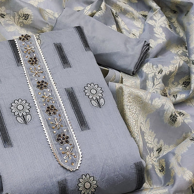 grey-floral-woven-with-handwork-chanderi-silk-dress-material