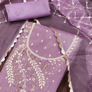 Lavender Woven With Handwork Shimmer Banarasi Silk Material Material