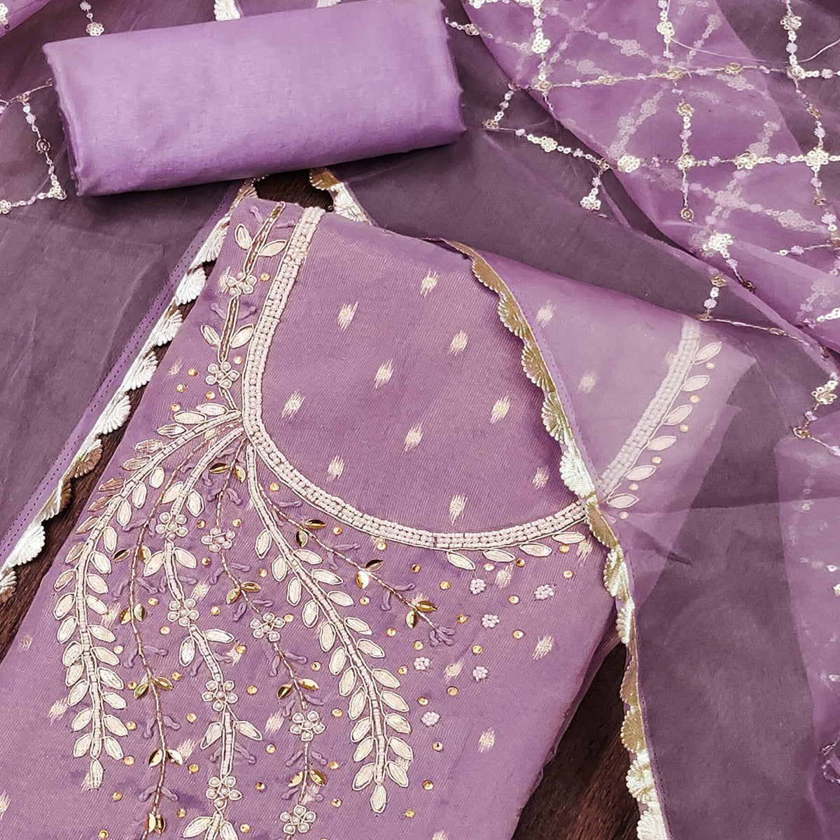 Lavender Woven With Handwork Shimmer Banarasi Silk Material Material