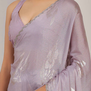 Lavender Floral Printed Stone Work Satin Saree