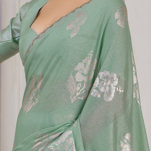 green-floral-printed-stone-work-satin-saree