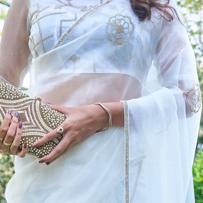 Light Blue Stone Work Embroidered Organza Saree