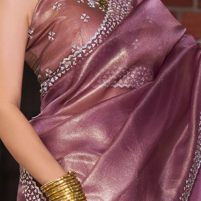 Mauve Solid With Zarkan Work Organza Saree
