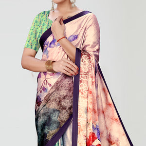 Multicolor Digital Printed Satin Saree