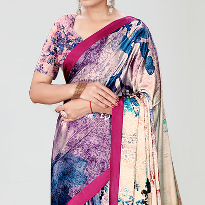 Multicolor Digital Printed Satin Saree