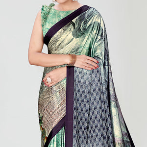 Multicolor Digital Printed Satin Saree