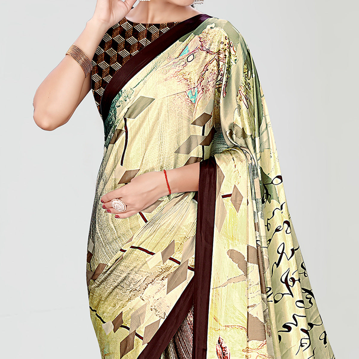 Multicolor Digital Printed Satin Saree