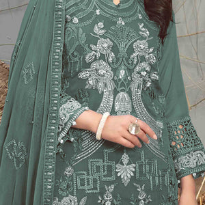 Dusty Green Floral Embroidered Heavy Georgette Dress Material