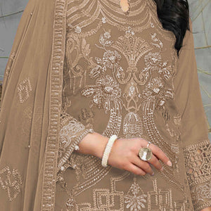 Brown Floral Embroidered Heavy Georgette Dress Material