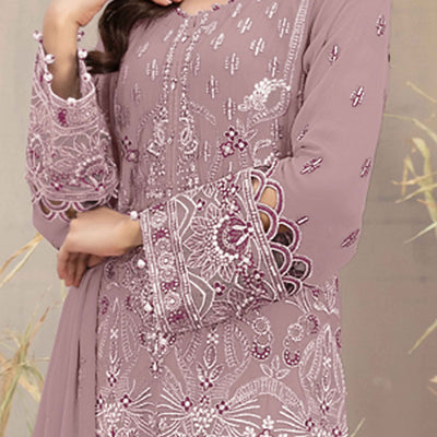Dusty Pink Floral Embroidered Heavy Georgette Dress Material