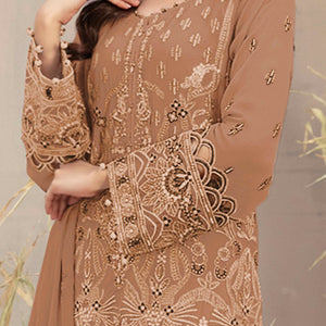 Chikoo Floral Embroidered Heavy Georgette Dress Material