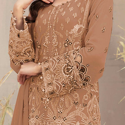 Chikoo Floral Embroidered Heavy Georgette Dress Material
