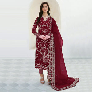 Maroon Sequins Embroidered Georgette Pakistani Suit