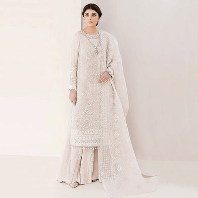 Cream Sequins Embroidered Georgette Sharara Suit