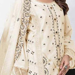 Cream Heavy Embroidered Work Georgette Dress Material