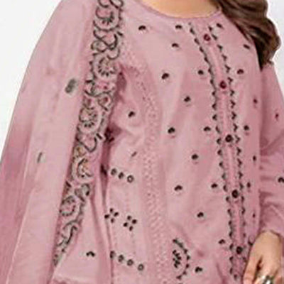Dusty Pink Heavy Embroidered Work Georgette Dress Material