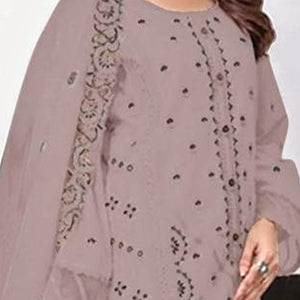 Dusty Mauve Heavy Embroidered Work Georgette Dress Material