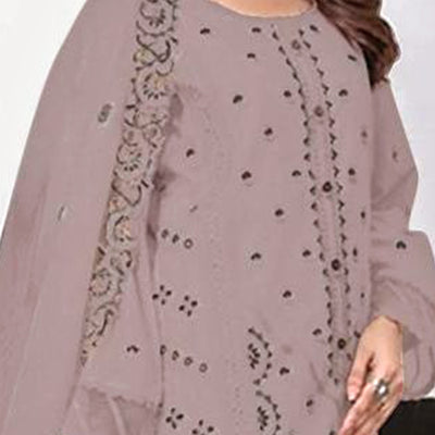Dusty Mauve Heavy Embroidered Work Georgette Dress Material