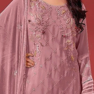 Mauve Heavy Embroidered Work Georgette Dress Material