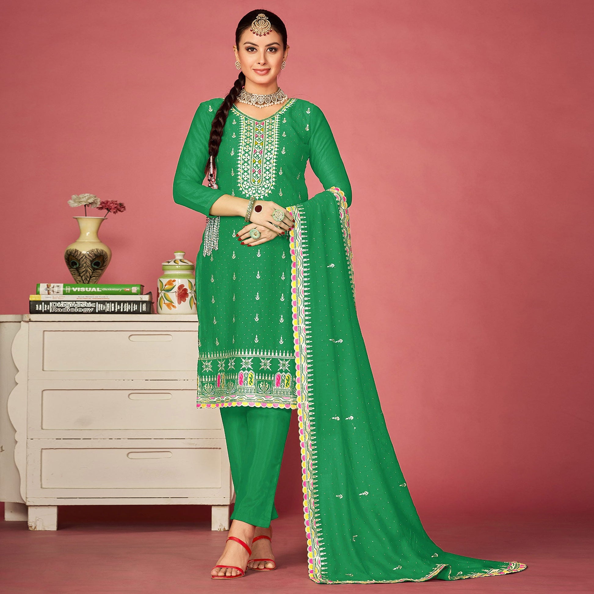 green-floral-embroidered-vichitra-silk-dress-material-7