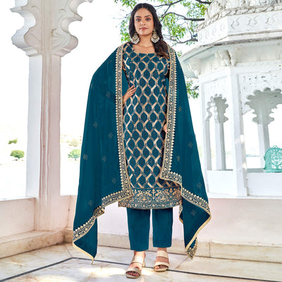 Morpich Embroidered With Swarovski Vichitra Silk Dress Material