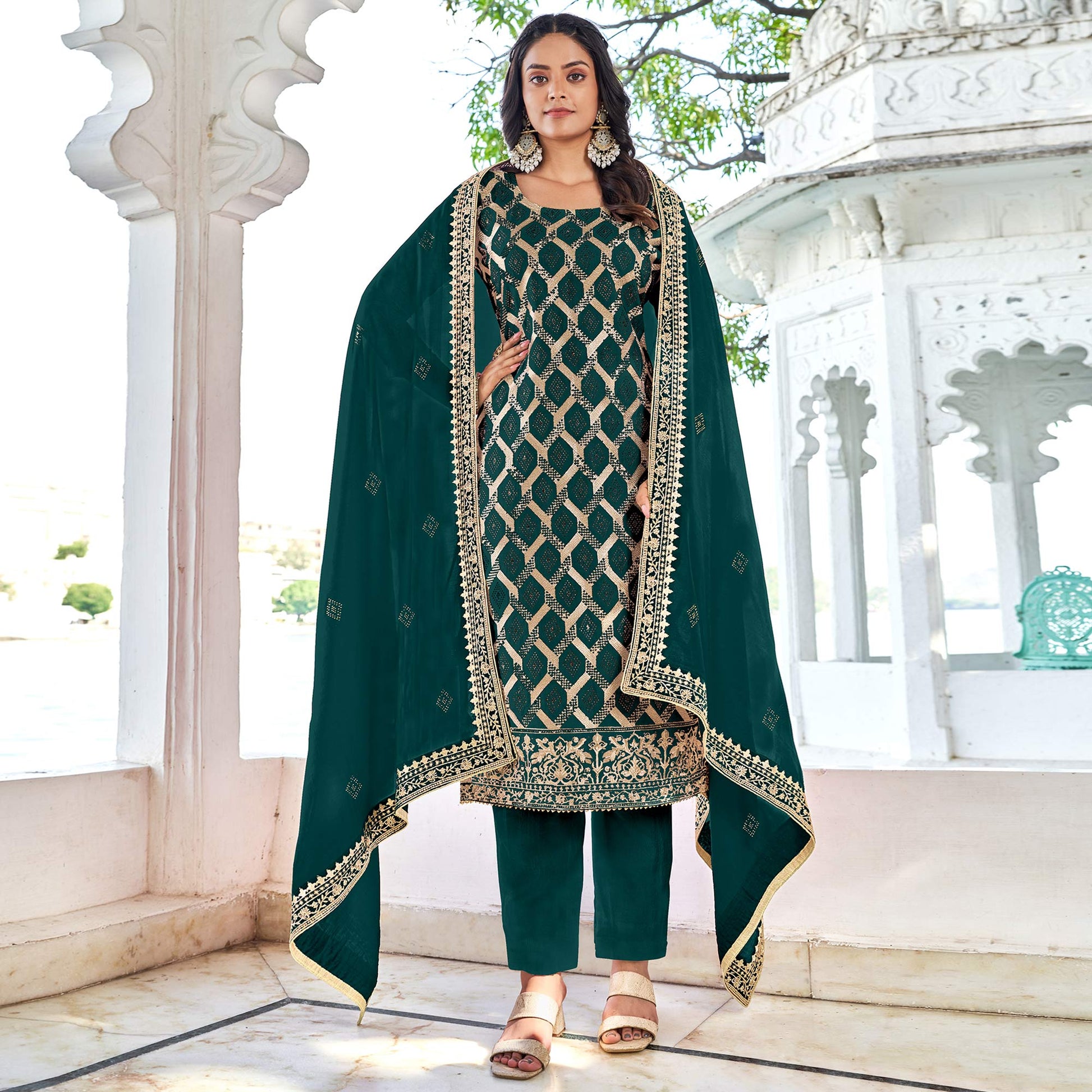green-embroidered-with-swarovski-vichitra-silk-dress-material