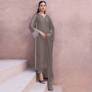 Dusty Grey Sequins Embroidered Georgette Dress Material
