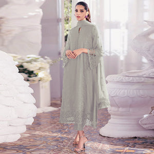 Dusty Pista Green Sequins Embroidered Georgette Dress Material