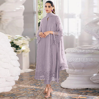 Dusty Purple Sequins Embroidered Georgette Dress Material
