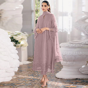 Misty Rose Pink Sequins Embroidered Georgette Dress Material