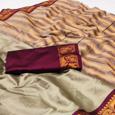 Chikoo Woven Cotton Silk Saree With Tassels