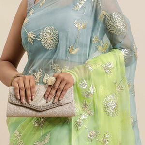 green-grey-floral-gota-patti-work-organza-silk-half-half-saree