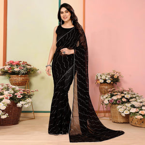 Black Swarovski Work Embroidered Georgette Saree